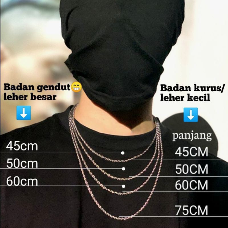 Kalung Titanium Asli Hitam Pria Anti Karat Anti Luntur Premium Kotak Gepeng Holo Tambang Plintiran