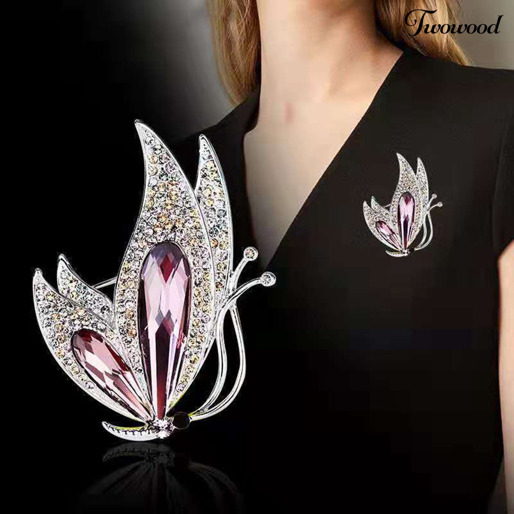 Twowood Brooch Pin Butterfly Shape All-match Women Faux Crystal Rhinestone Decorative Brooch Gifts for Daily Wear