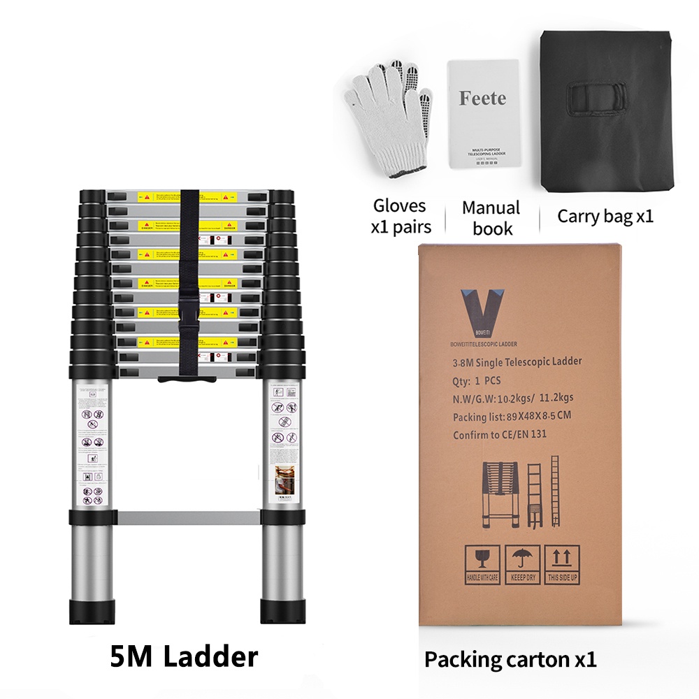 IXCE Tangga Lipat Teleskopik 4.4m/5m/6.2m/7mSingle Telescopic Ladder Perak/Hitam