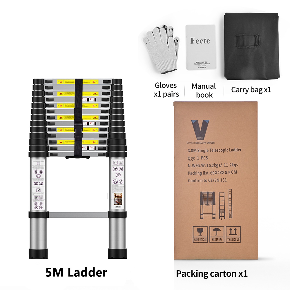 IXCE Tangga teleskopik 5m bahan paduan aluminium berkualitas tinggi tidak berkarat, dan desain slow-down lebih aman Harga grosir bisa nego
