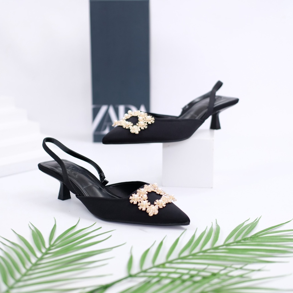 [7.7 Boombastis Sale⚡] - SEPATU WANITA SATIN ZS421 SHIMERY KITTEN HEELS PREMIUM IMPORT