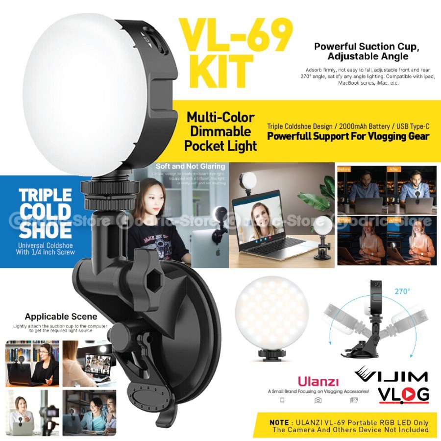 ULANZI VL69 KIT Lampu LED Portable for Video Conference Meeting Streaming