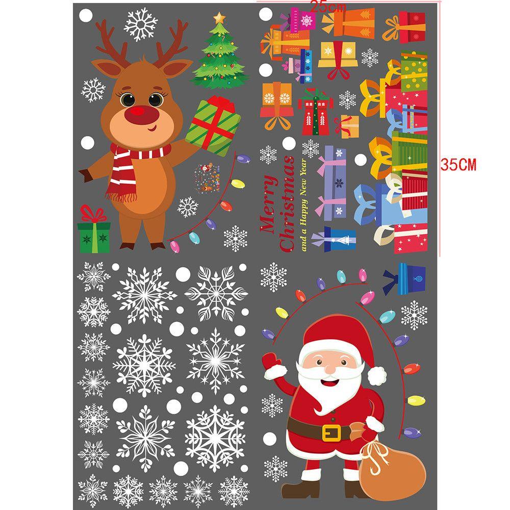 R-flower Hiasan Natal Sticker Toko Asrama Toko Removable Tahan Air Santa Claus Xmas PVC Stiker
