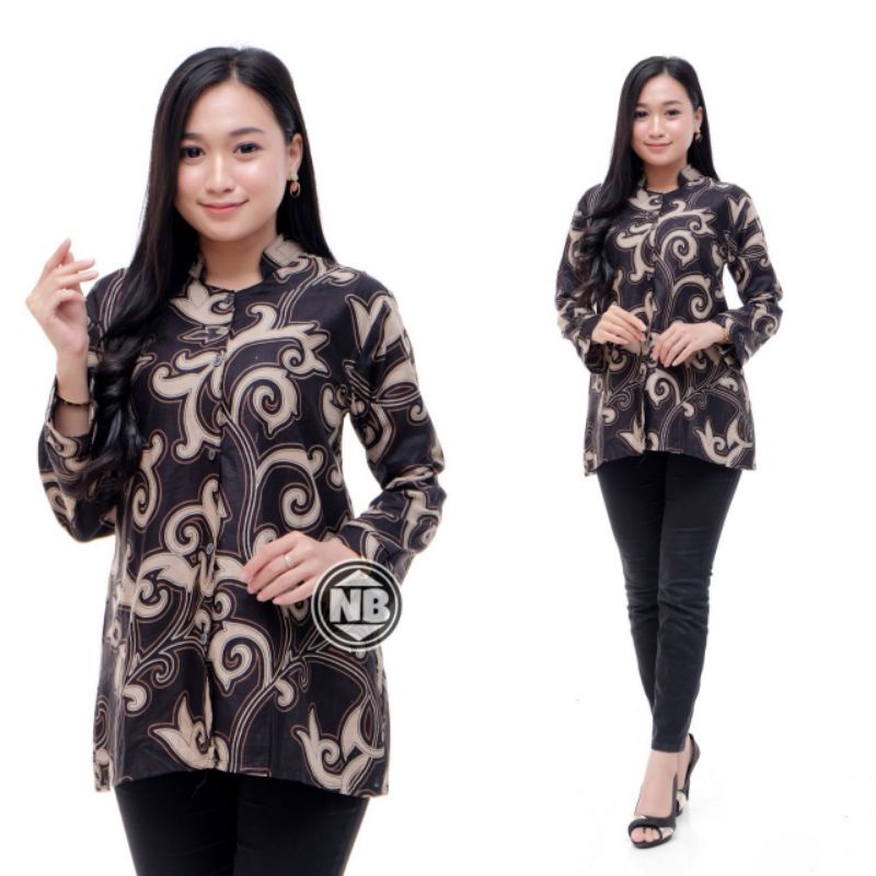 tey-17 Batik wanita ASJ SA HRB026 Kenongo Kemeja Tosca Pendek-Blouse Kangkung