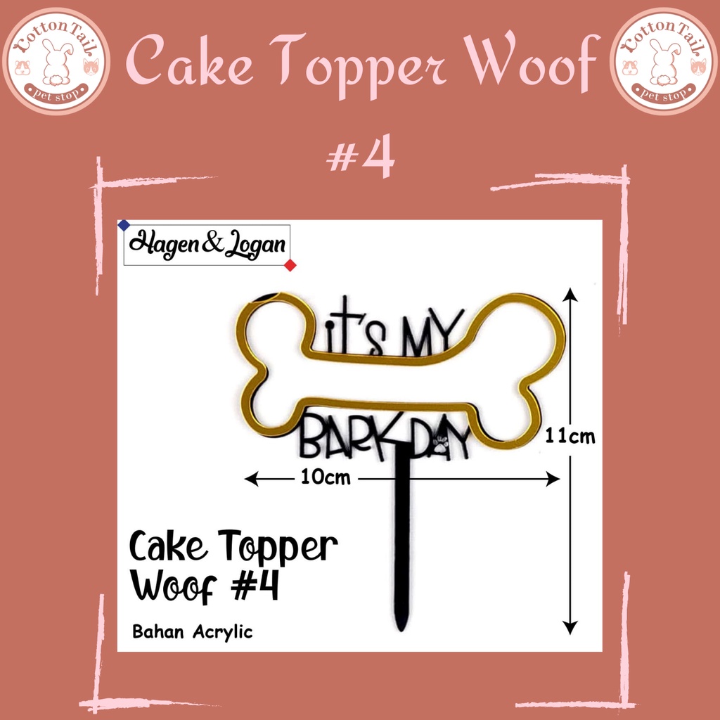 CAKE TOPPER WOOF - HAPPY BIRTHDAY MOTIF ANIMAL HIASAN KUE ULANG TAHUN