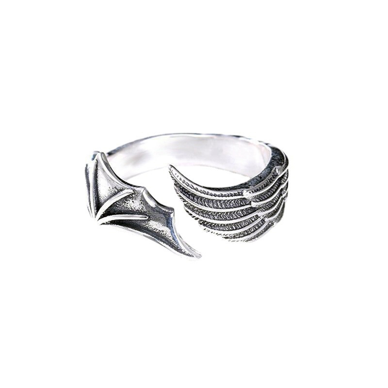 Fancyqube Cincin Model Terbuka Desain Sayap Malaikat Devil Bahan S925 Silver Plated Untuk Unisex