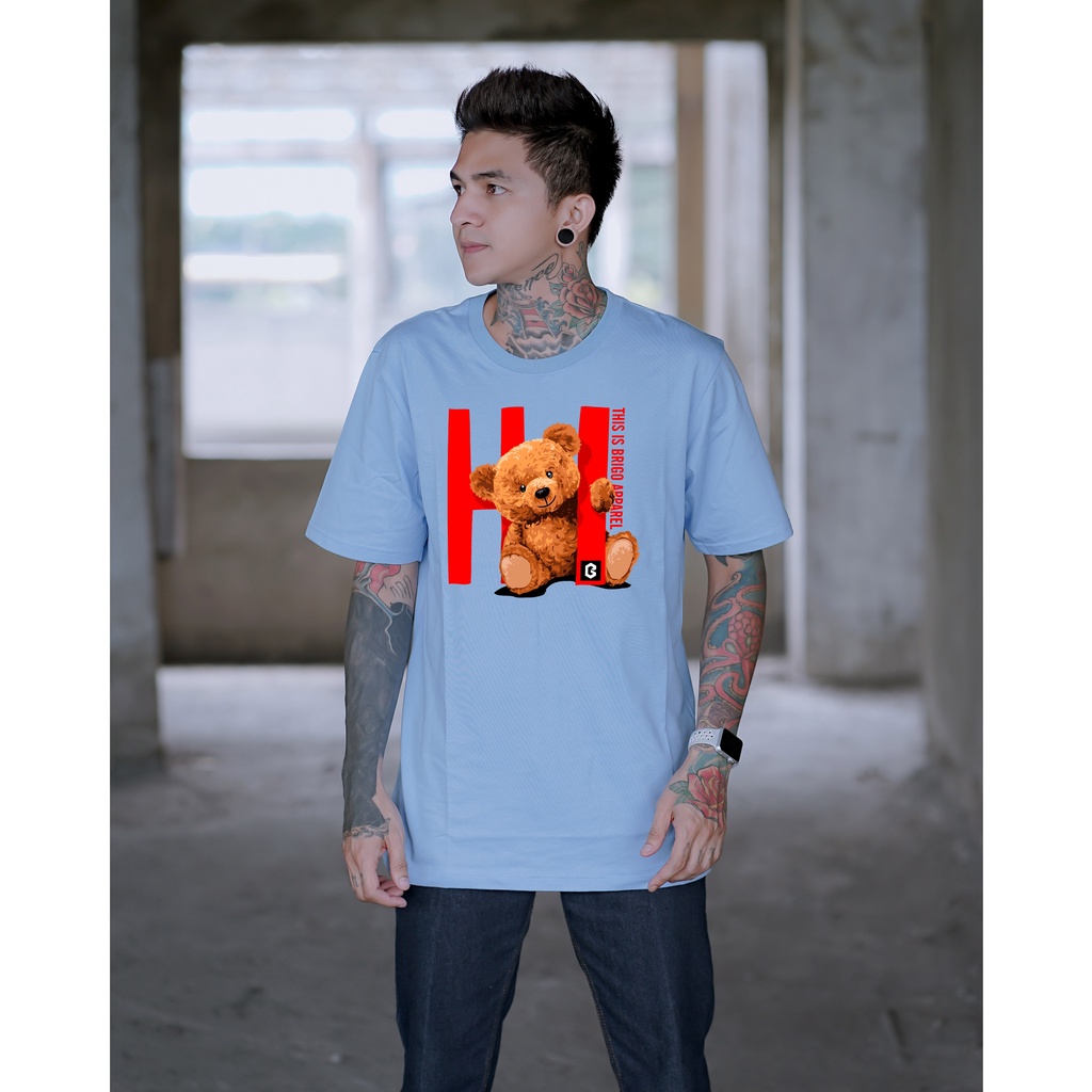 BRIGO Kaos Lengan Pendek Bear Hi || Kaos Katun Combed M-XL || Kaos Distro BRIGO Beruang Hi