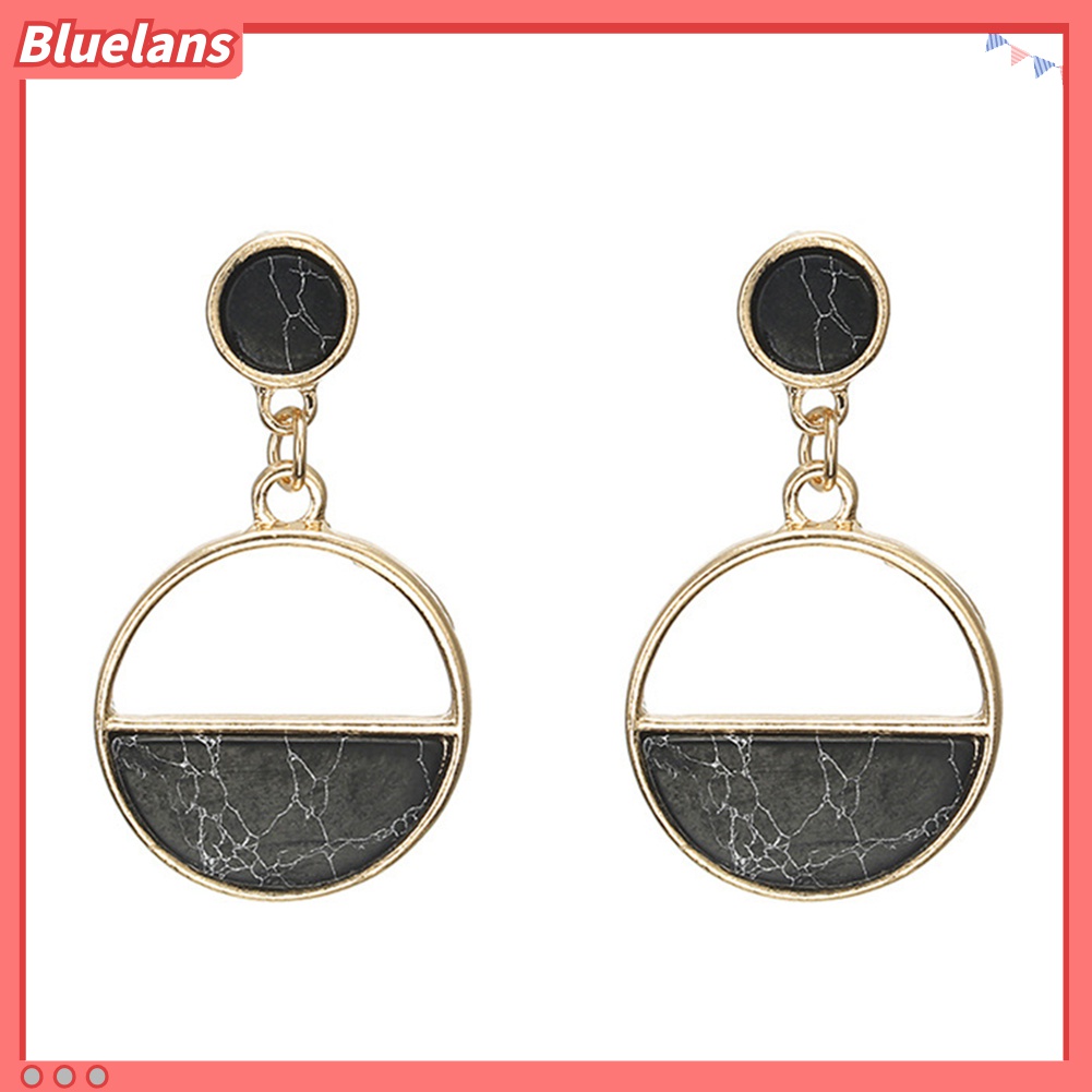 Anting Stud Bentuk Bulat Geometris Motif Marmer Untuk Wanita