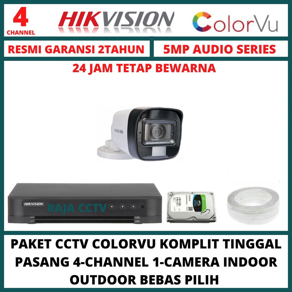 PAKET CCTV HIKVISION 5MP COLORVU 4 CHANNEL 1 CAMERA TURBO HD 3K KAMERA CCTV AUDIO SERIES