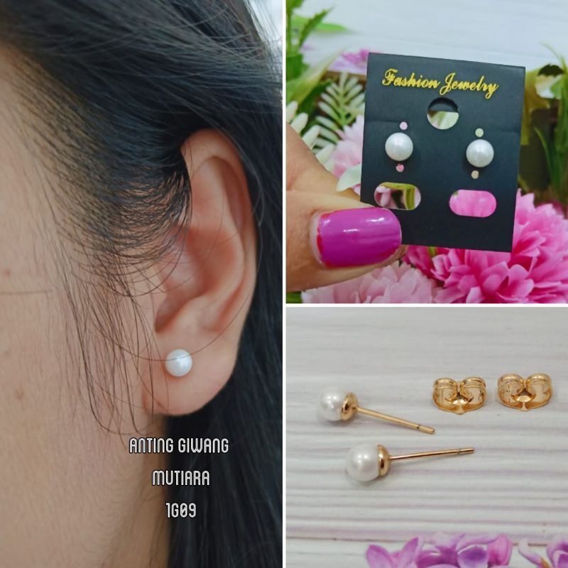 Anting Giwang Titanium Wanita Mutiara Polos Terbaru