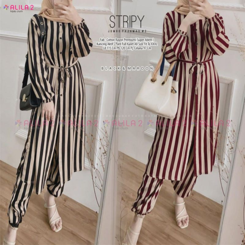 [size jumbo] stripy salur daily set jumbo LD 115cm by alila - setelan tunik dan celana rayon viscose