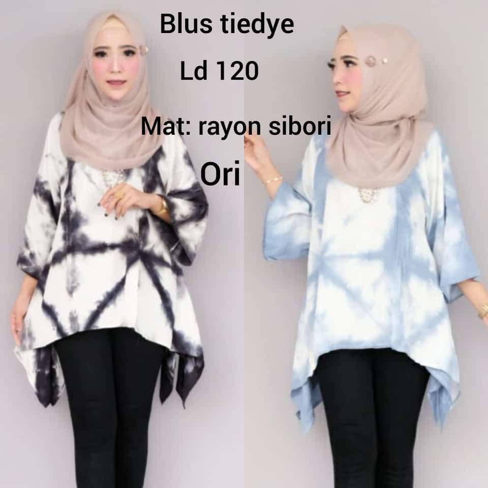 Blus Tiedye Lowo Shibori Batik Silang Jumputan Tie Dye Atasan Batik Blus Kerja Muslim Jumbo