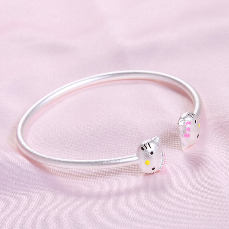 Hello Kitty 925 Silver Bangle Bracelet Child Hand Jewellery