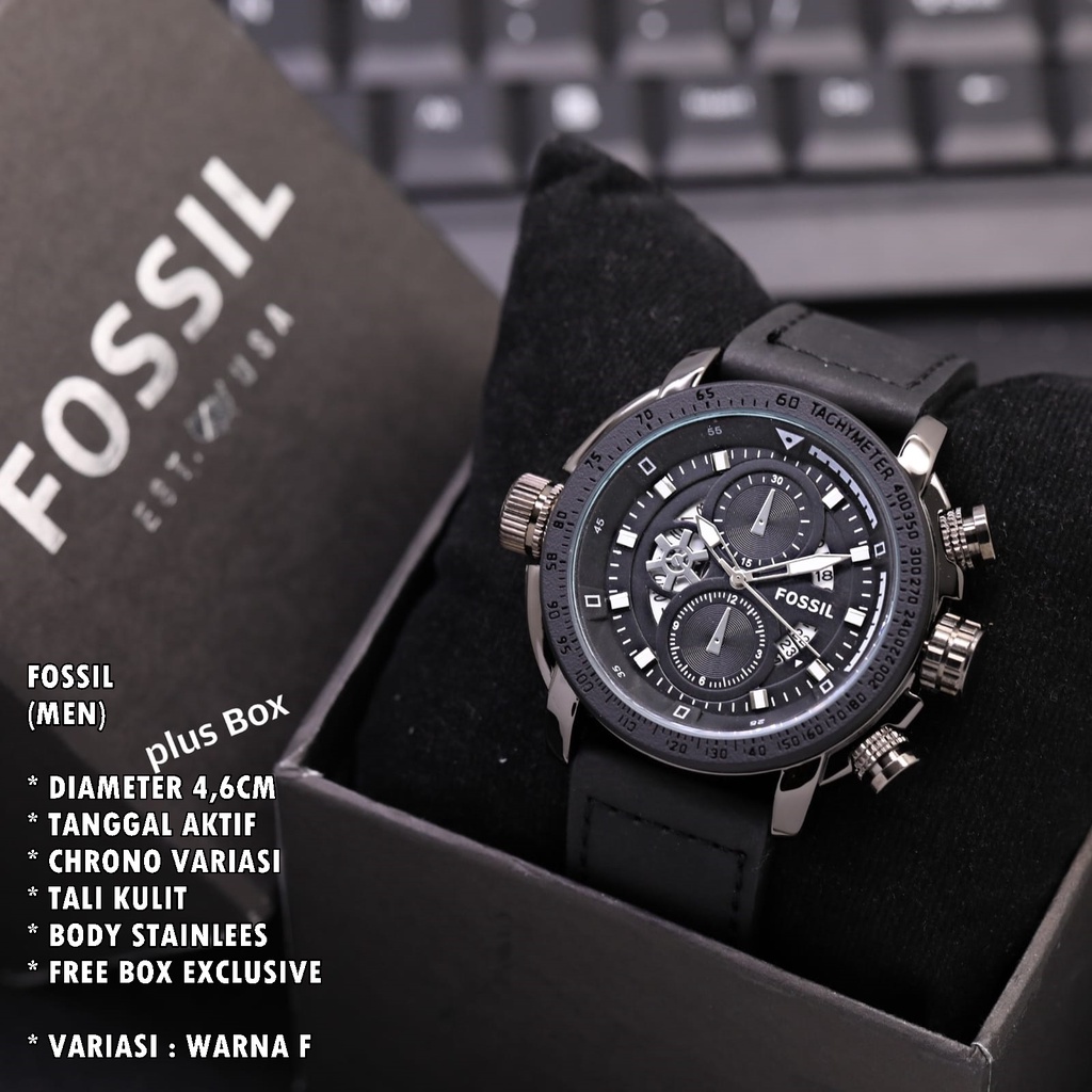 (FREE BOX) JAM TANGAN PRIA FASHION TALI KULIT BODY BULAT TANGGAL AKTIF