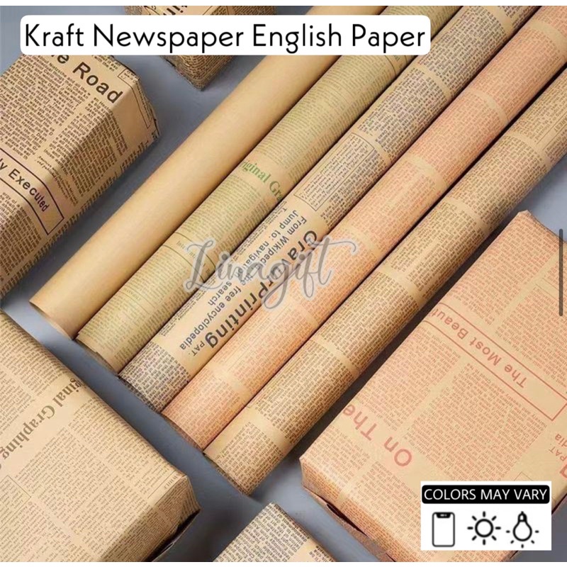 ( 5 Lembar ) KRAFT NEWSPAPER ENGLISH PAPER - KERTAS KADO VINTAGE KORAN MAGAZINE - FLOWER WRAPPING PAPER / KERTAS BUNGA - FLORIST CLASSIC