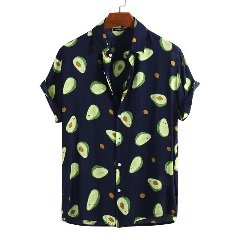 INCERUN Men Avocado Print Button Front Shirt