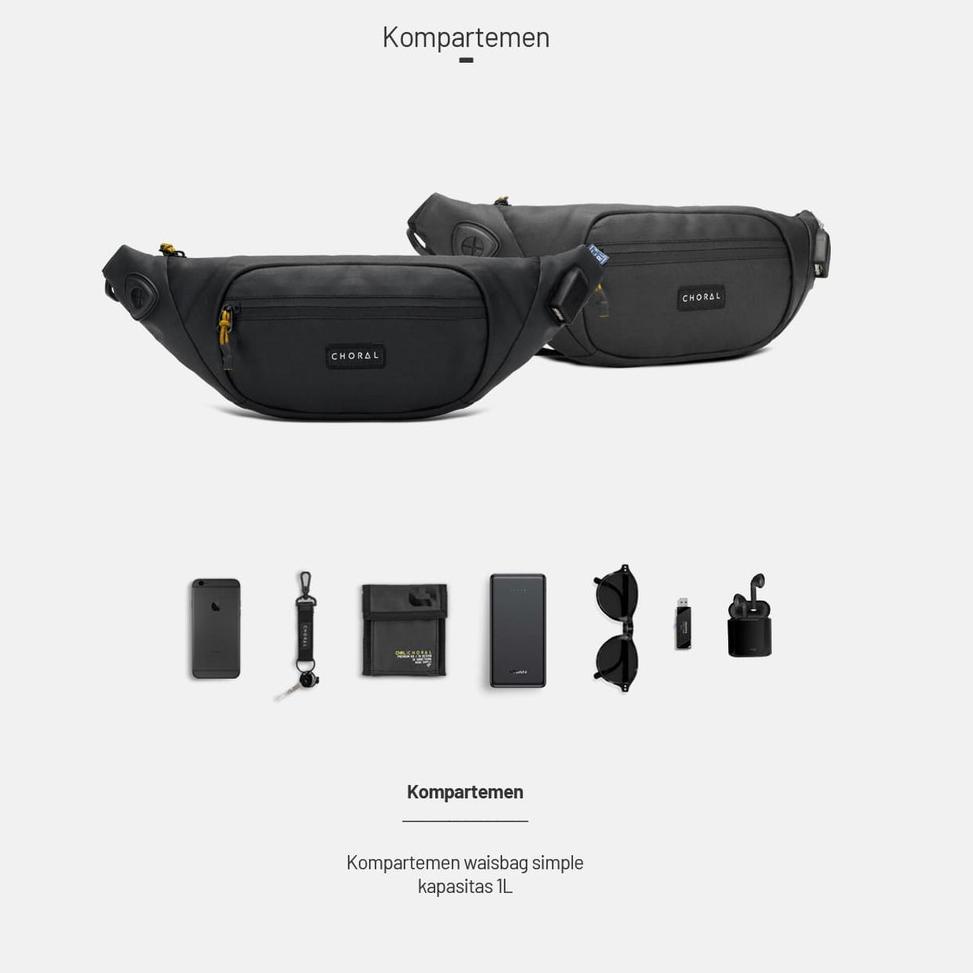 {MRD.20Au22в} CHORAL waistbag Rex 2.0 | Tas Pinggang pria ORIGINAL | waistbag WATER RESISTANT | TAS 