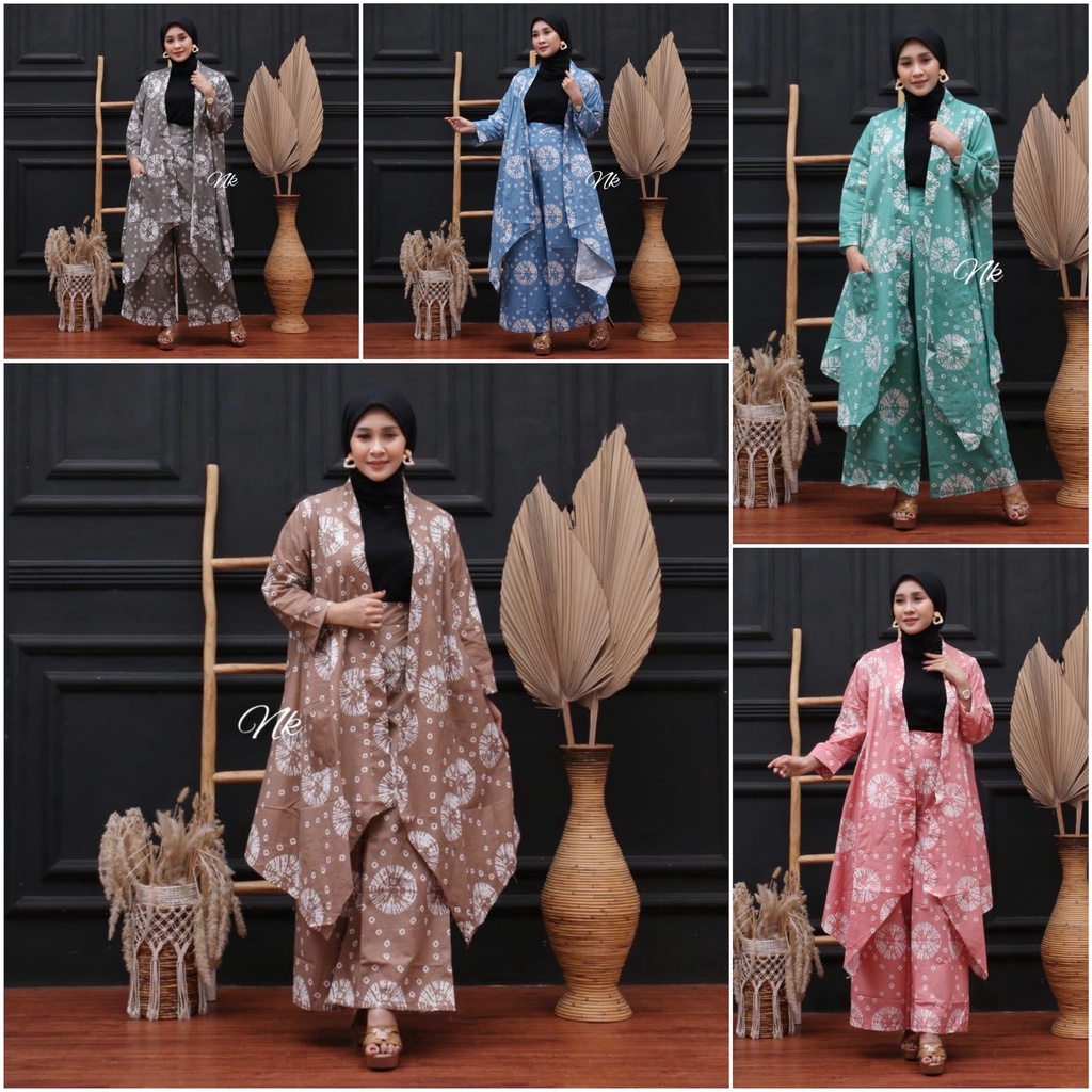 Set Cardi JUMPUTAN Pastel Batik Setelan Cardigan Outer Vest Rompi One Set Kuliah Pesta Muslim Kerja Kantor Casual