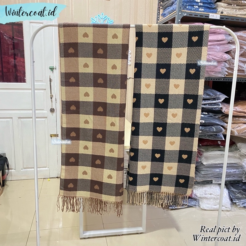 Reversible scarf winter import hangat love heart syal musim dingin wanita pashmina syall selendang panjang