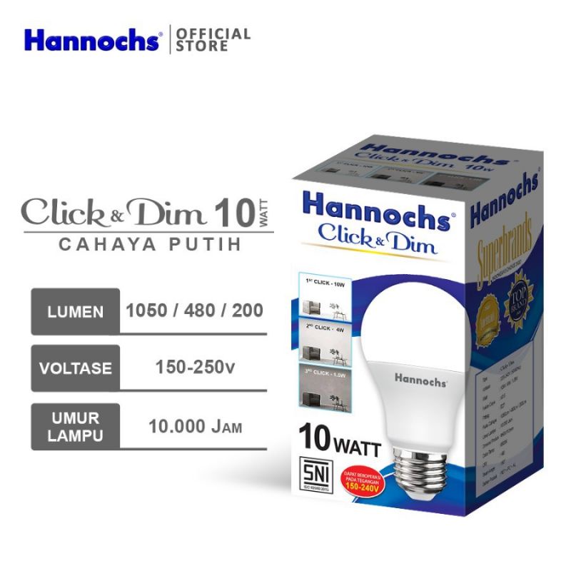 Hannochs Bohlam Lampu LED Click &amp; Dim 10 watt - 3 tingkat kecerahan - putih