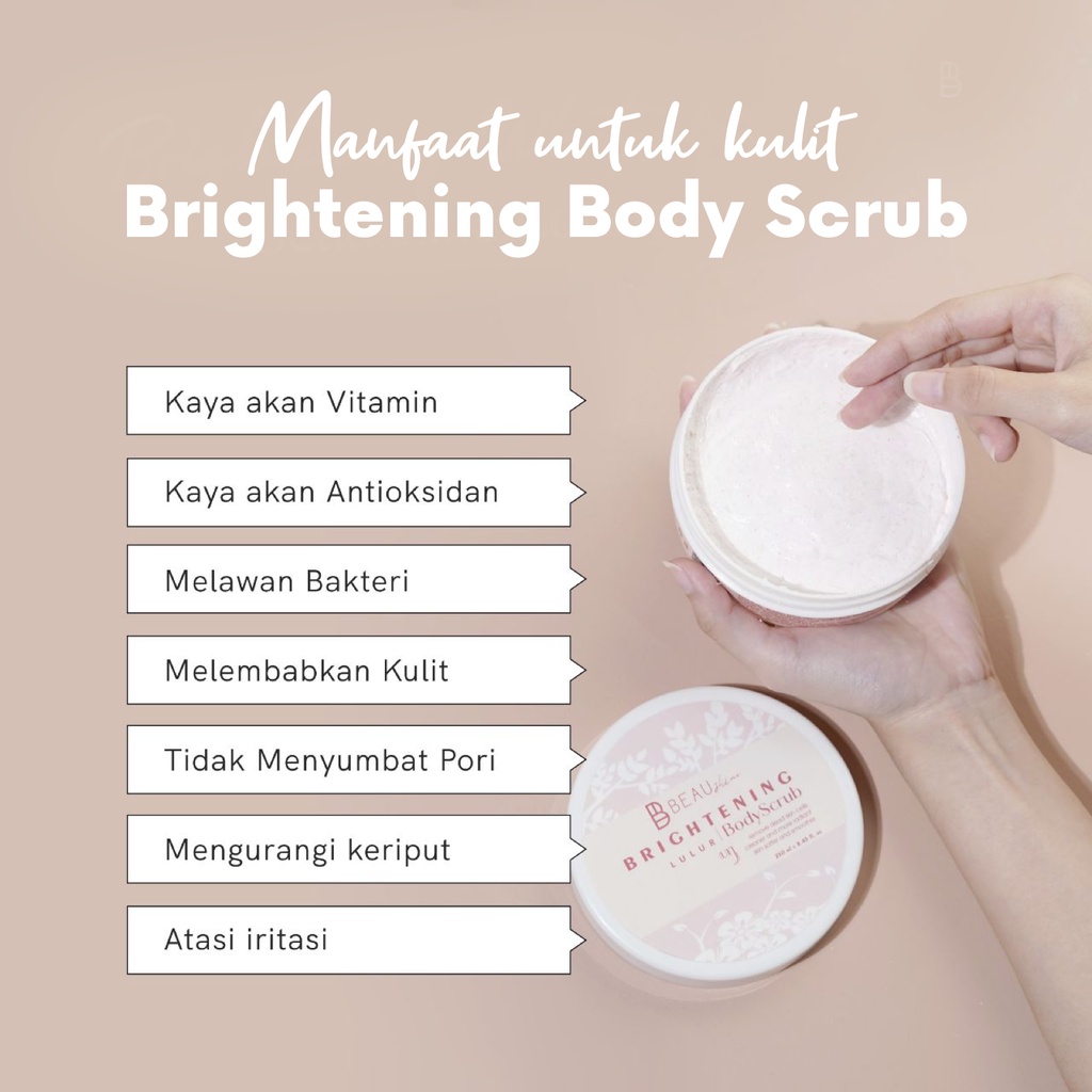 BRIGHTENING WHITENING SCRUB BEAUSHINE (LULUR PEMUTIH BPOM)