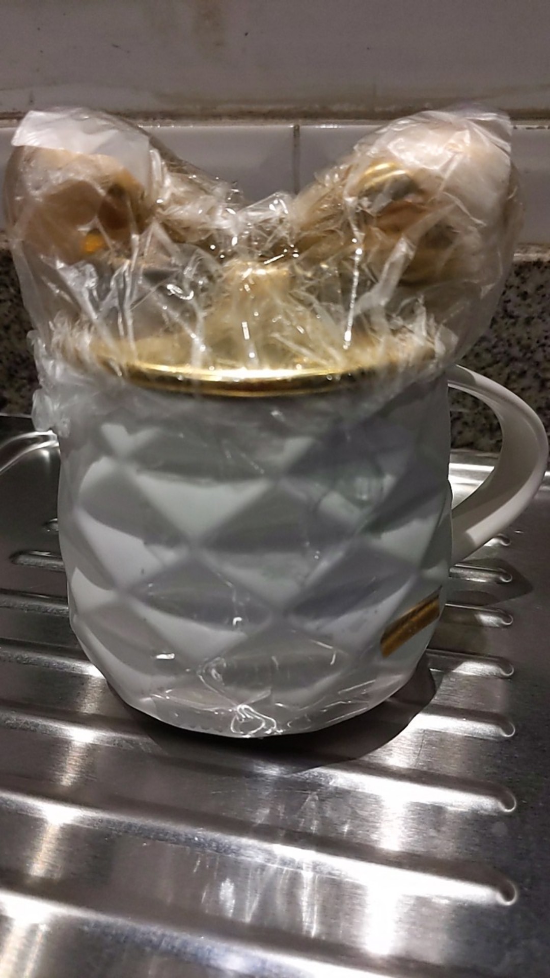 Gelas Mug Keramik Impor Motif Pita Ribbon Gold/cangkir Lucu/mug Unik