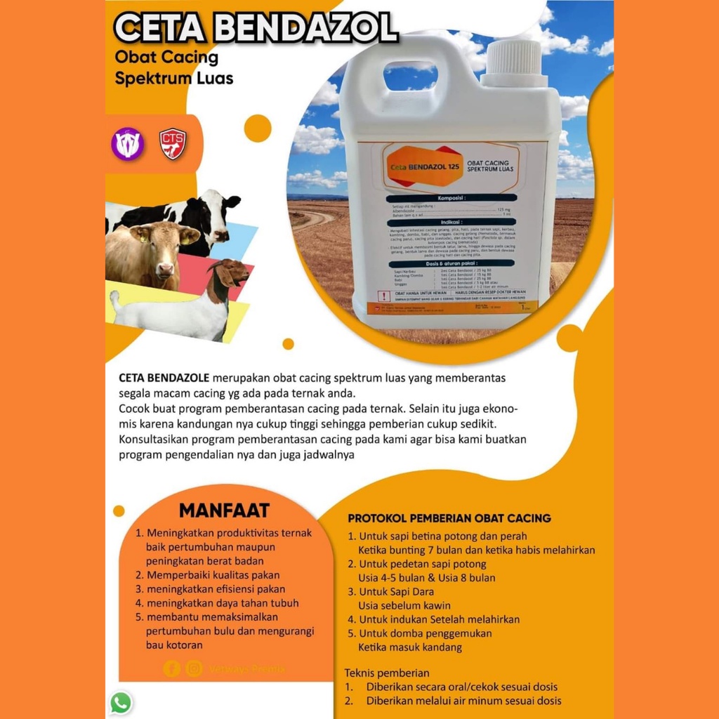 CETA BENDAZOL 125 30 ml | Obat Cacing Pada Ternak Sapi Kerbau Kambing Domba Ayam  Apoternak