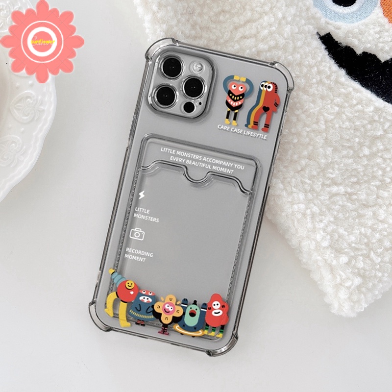 Soft Case Tpu Transparan Shockproof Motif Monster Kecil Holder Kartu Untuk Iphone 7 8 Plus 6 6s 11 12 13 Pro Max Xr X Se 2020 Xs Max