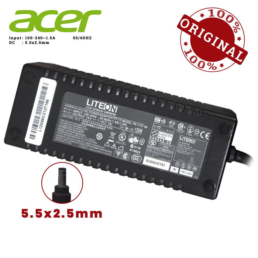 Acer Adaptor Charger Laptop 19V-7.1A DC 5.5x2.5mm Z5770 Z5771 Z5771