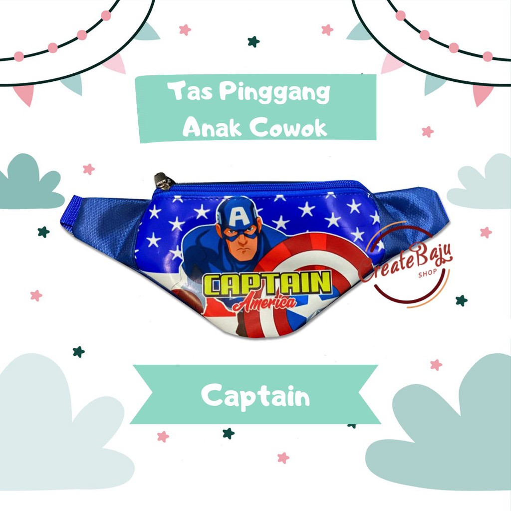 TAS PINGGANG ANAK MURAH CAPTAIN AMERICA BINTANG WAIST BAG ANAK TERMURAH SUPERHERO