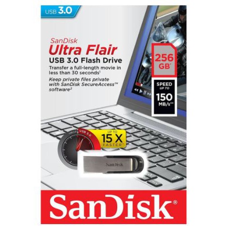 FLASHDISK SANDISK ULTRA FLAIR (CZ73) - 256GB /USB 3.0 Up To 150MB/S - 256GB