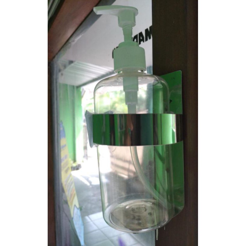 paket braket (wadah tatakan botol) stainless dan botol pump 500 ml