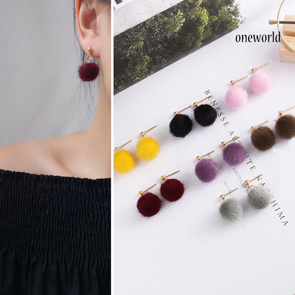 OW@ Fashion Women Winter Jewelry Pom Pom Ball Drop Pendant Charm Stud Earrings Gift