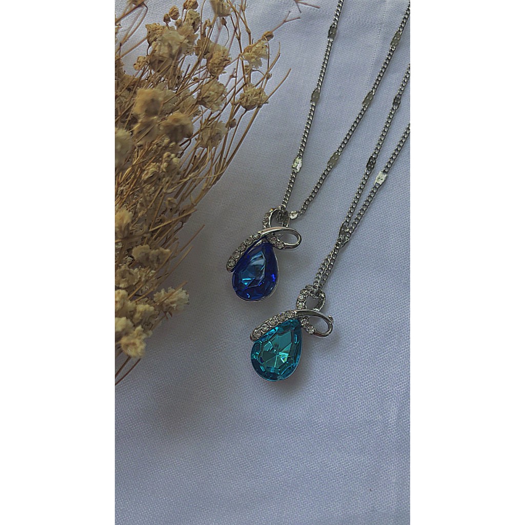 ✿AYN✿ Kalung Lapis Rhodium FA31 Bentuk Tetesan Air Warna Kristal