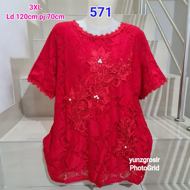 Blouse Brukat Tangan Pendek Putih dan Warna Jumbo XL, 2XL, 3XL-5
