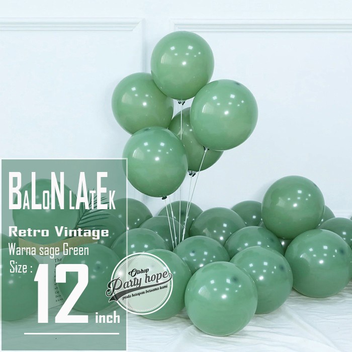 balon latex Retro Sage Green / balon latex retro Vintage Hijau / balon