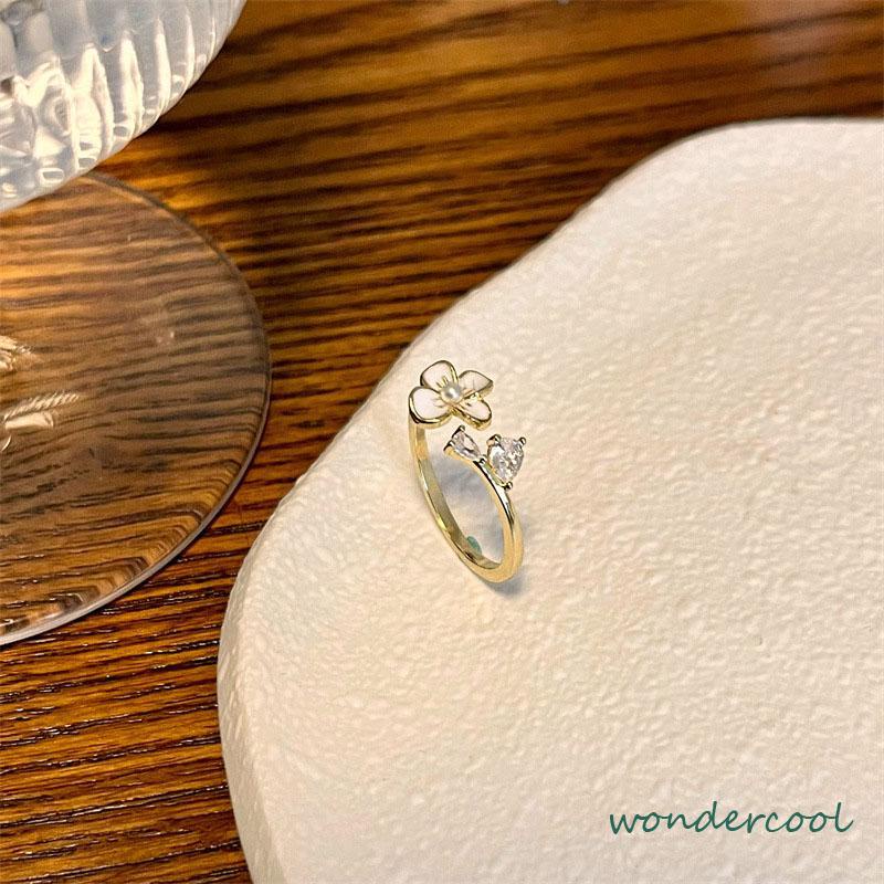 Cincin Bunga Sederhana Lembut Manis Kecantikan Temperamen Cincin Pembuka Glossy-Won