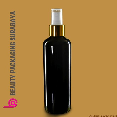 Botol Plastik PET 250ml BR Hitam Tutup spray gold