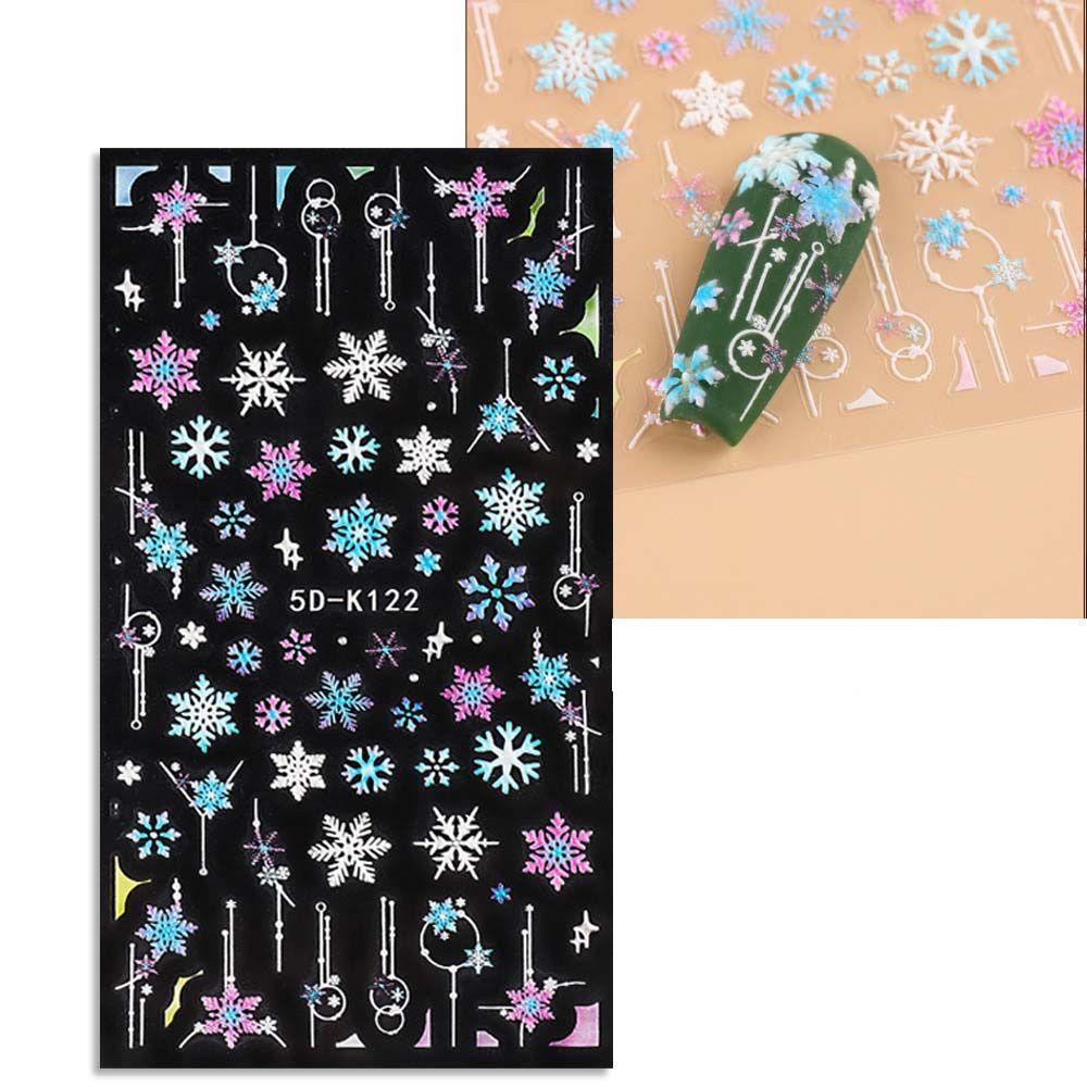 AUGUSTINA Agustina Natal Stiker Kuku Wanita 5D Relief Bunga Elk Rusa Kepala Musim Dingin Pesona Nail Art Dekorasi