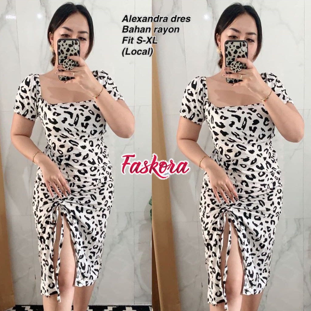 Dress Alexandra Alexsandra Midi Korean Style Sexy Bodycon