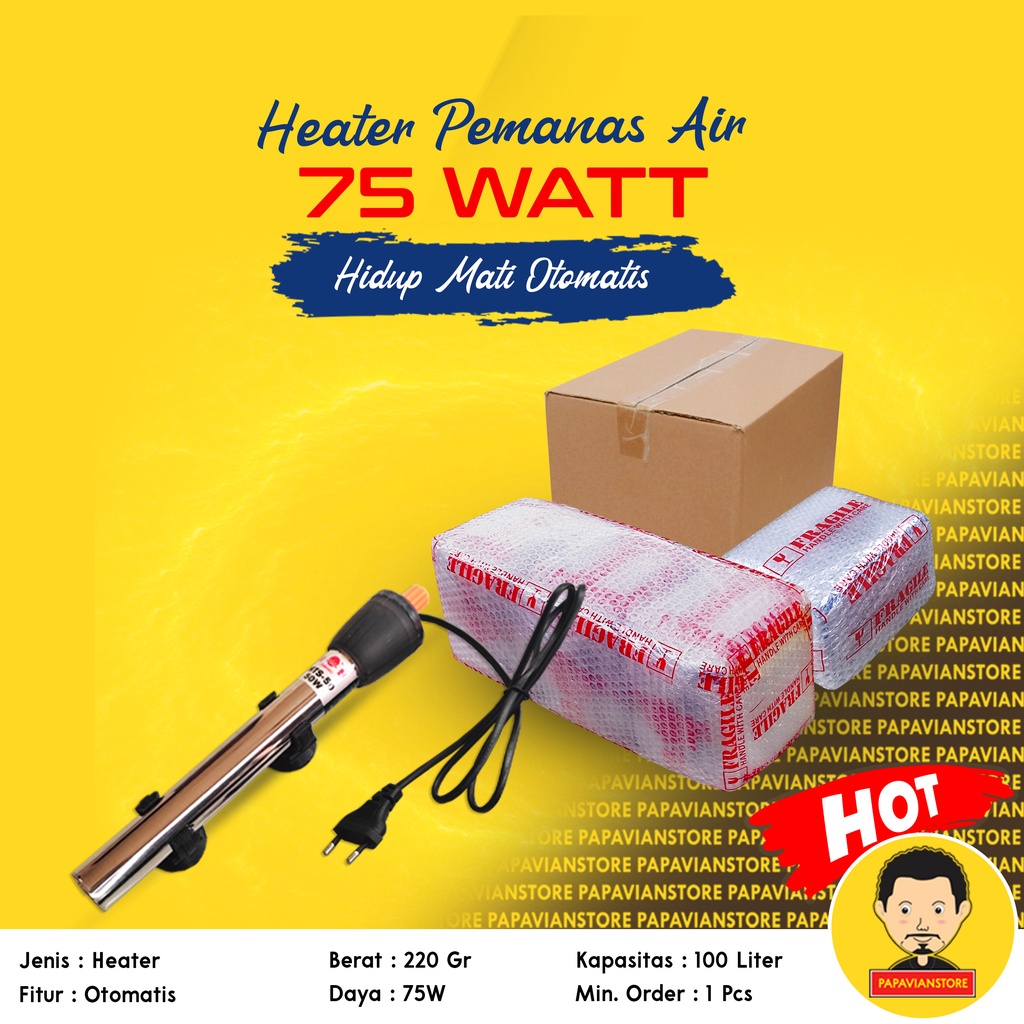 Heater Pemanas Air Kolam Aquarium Akuarium Karantina Ikan Hias Koi Otomatis On Off 50 100 Rendah Daya Low Watt 120 LPM Liter Per Menit Bahan Besi Stenlis Stainless Steel 304 Anti Karat Kualitas Grade A Tahan Lama Hitungan Tahun P026