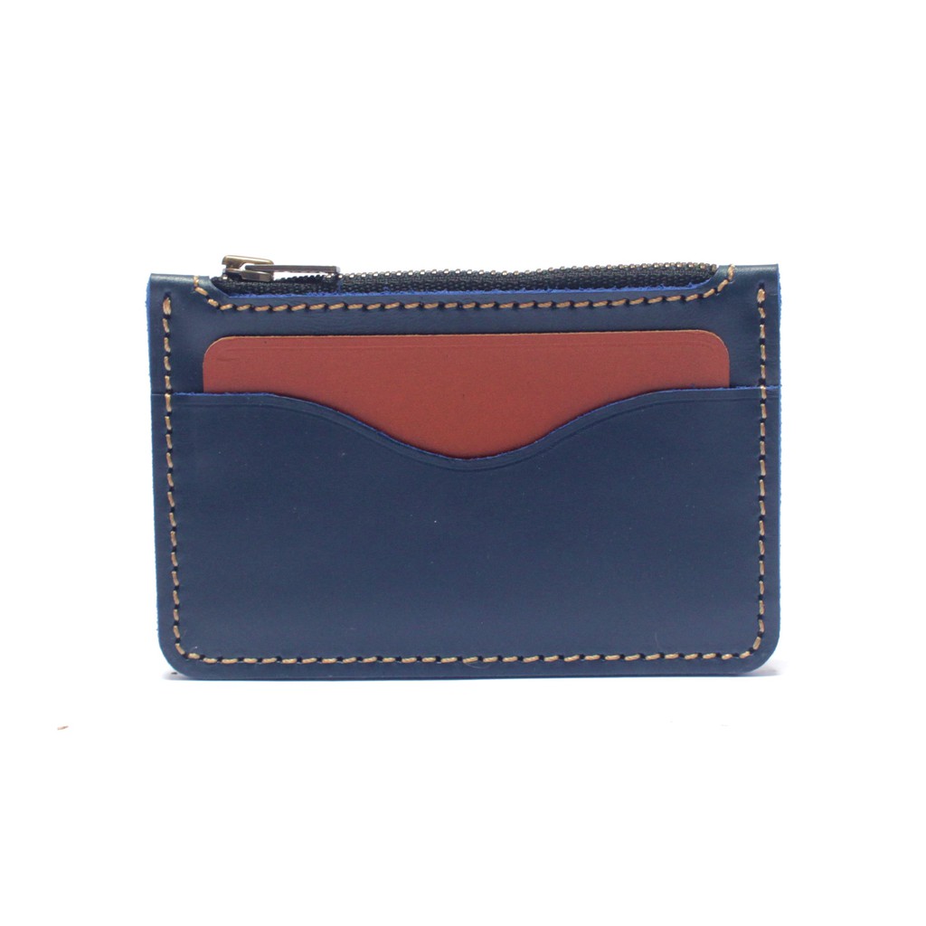 dompet kartu zipper resleting kulit asli biru tan - PHWL686