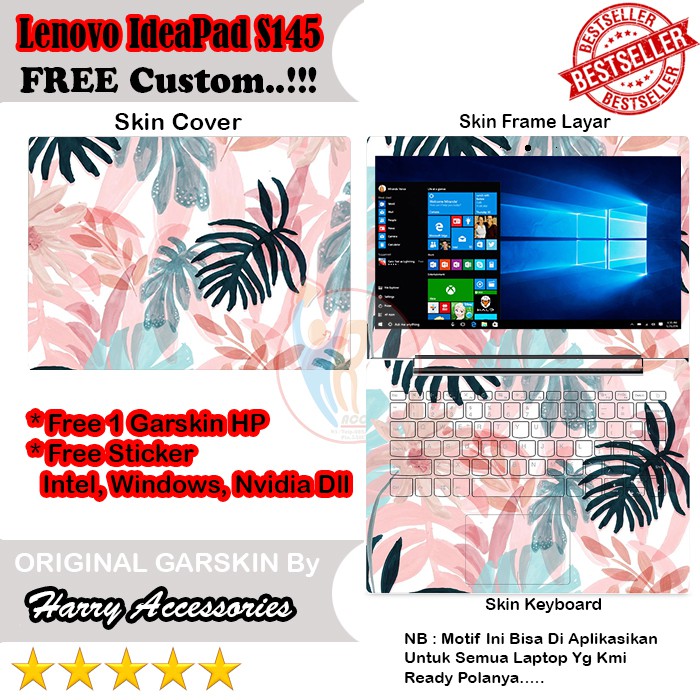 Original Garskin Laptop Full Body Lenovo IdeaPad S145 14inch Motif Bunga Bisa Custom Gambar Kamu