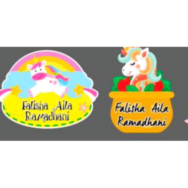 

Sticker label nama waterproof unicorn