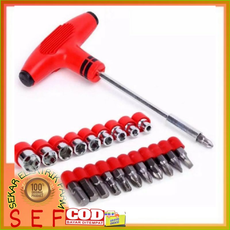Obeng T Kunci Sock T Plus Palu 24 in 1 Screwdriver Tools KIT OBENG SOK SET