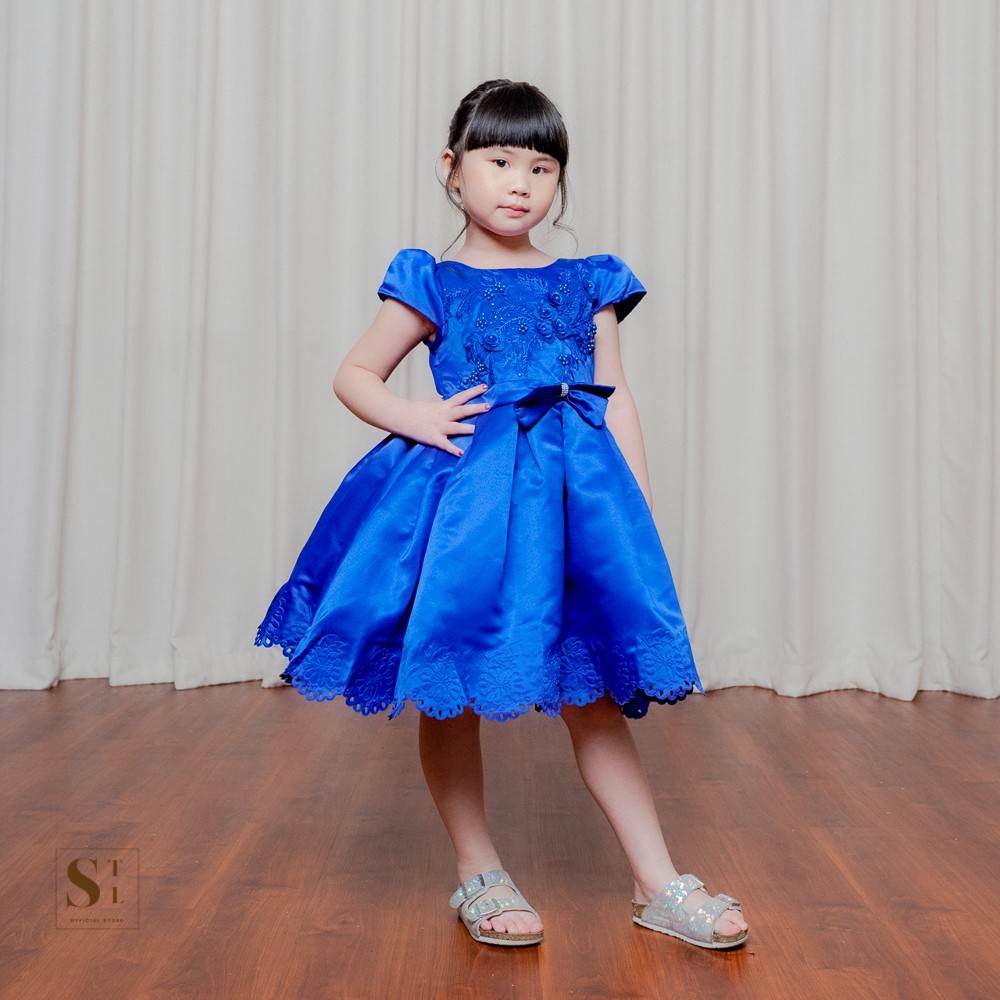 Sydney Dress Premium Anak Bordir Bunga Satin Pita Premium (1687)