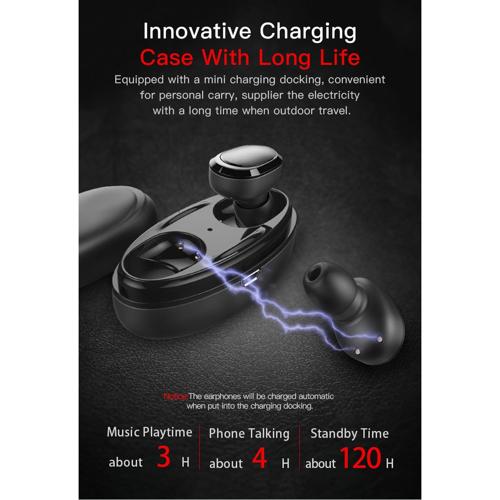 True Wireless Earphone Bluetooth dengan Charging Case - TWS-8 - BlacK