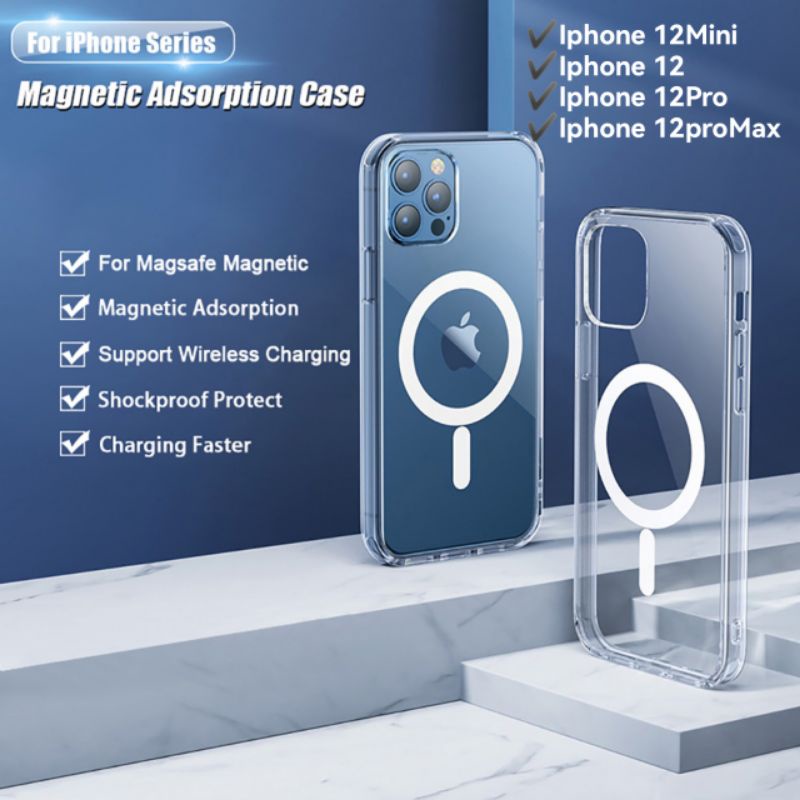 Hardcase Magsafe Iphone 12 pro max mini 12pro 12promax 12mini Clear Case Magnetic magnet Charger Charging Casing Cover Bening Transparan Pelindung Belakang handphone