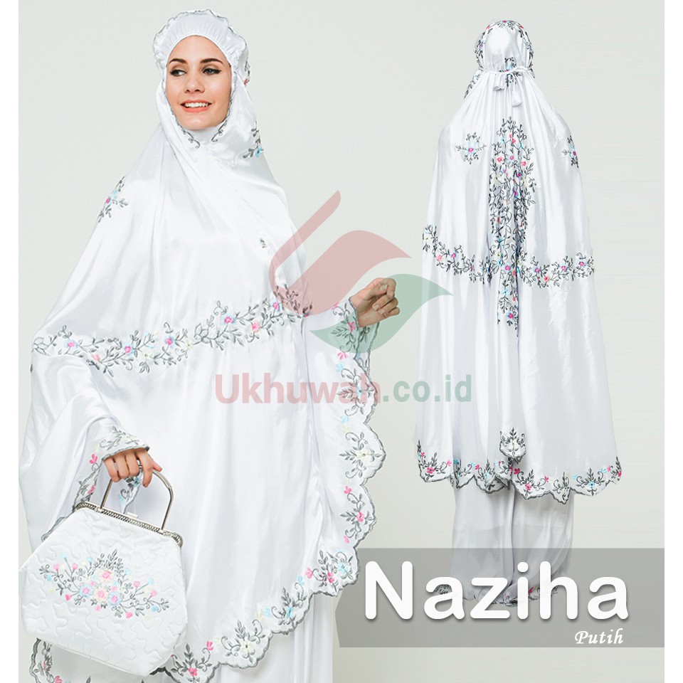 PROMO MUKENA UKHUWAH naziha  putih PREMIUM SUTRA