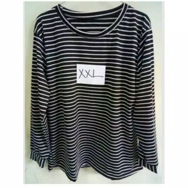 Kaos Lengan Panjang Blouse Salur Jumbo